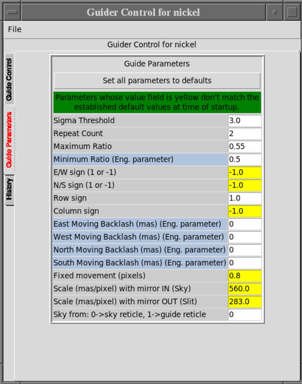 guider parameter window